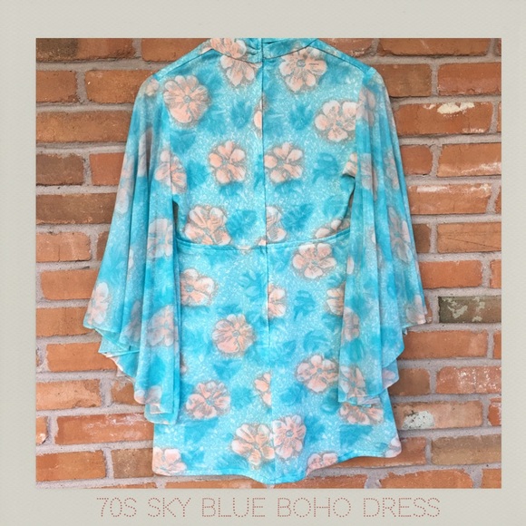 Vintage 70s Sky Blue Boho Dress - Picture 7 of 8